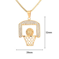 Collar con colgante de aro de baloncesto de acero inoxidable dorado con circonitas, cadena tipo caja, joyería deportiva para hombres y mujeres, venta al por mayor, OEM, regalo
