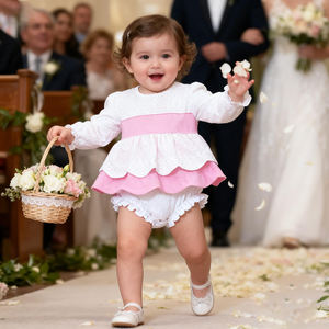 겨울 핑크 스위스 도트 두 프릴 아기 옷 세트 모노그램 생일 면 신생아 소녀 버블 장난 꾸러기 - Product Image 4