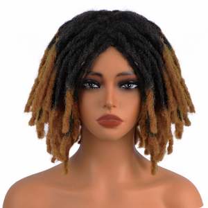 Perruque courte afro bob pour <span class=keywords><strong>homme</strong></span> noir, tresses synthétiques naturelles avec dentelle brune foncée, style ombré brun clair - Product Image 1