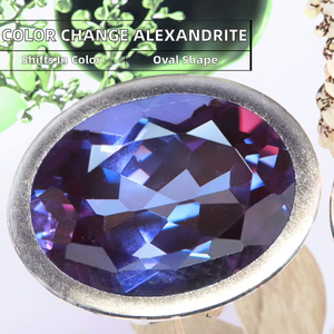 Gema de Alejandrita con Cambio de Color, Corte Ovalado Facetado, Iridiscente, de 10x8mm a 20x15mm, Creada en Laboratorio para Joyería - Product Image 2