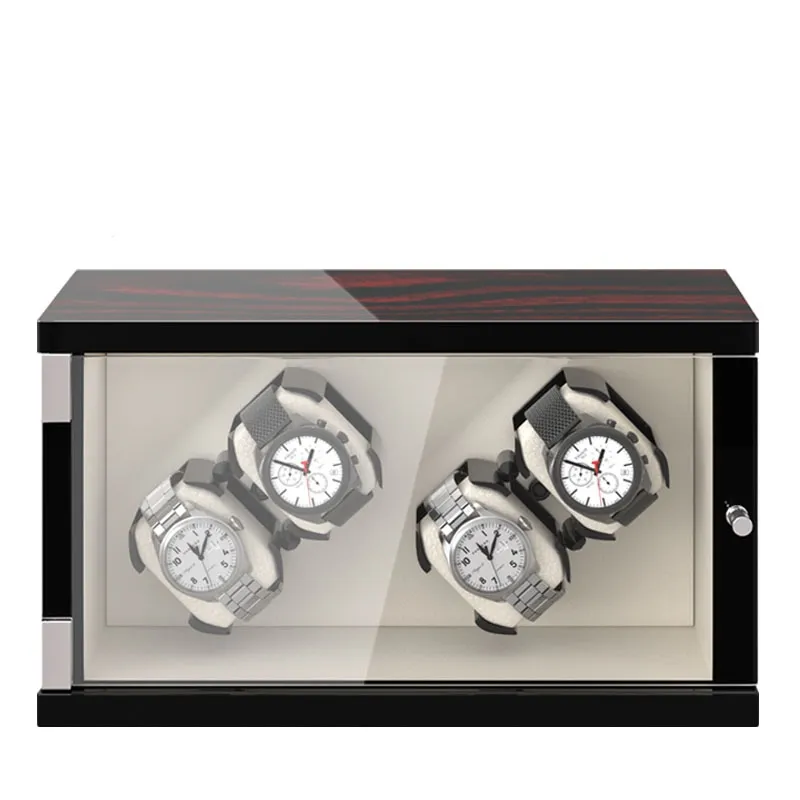 Transparent Glass Watch Winder 4 Slot Automatic Watch Winder Box Led Wooden Watch Box Mute Japanese Motor