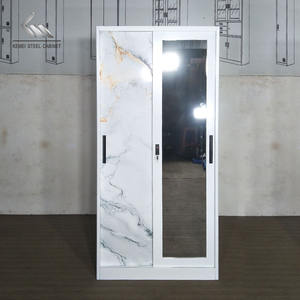 ตู้เสื้อผ้าบานเลื่อนทรงสูงบาง ทำจากเหล็ก ตู้เก็บเสื้อผ้าในห้องนอน ตู้เสื้อผ้าโลหะ - Product Image 3