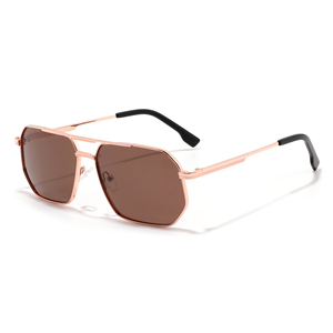 Lunettes de soleil pilote or rose, monture rectangulaire, verres marron, protection UV 100%, unisexe adulte, protection solaire - Product Image 1
