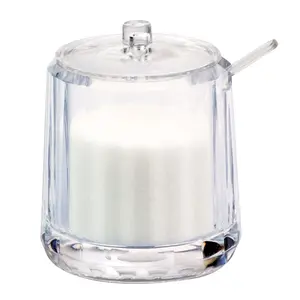 ACRYLIC PLASTIC CLEAR SWEETS SAUCE SUGAR BOWL SPOON LID CONDIMENT JAM  CONTAINER