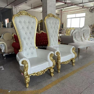 เก้าอี้จัดงานแต่งงานสำหรับเจ้าบ่าวและเจ้าสาวเก้าอี้สูงด้านหลังสีทองสีขาว - Product Image 3