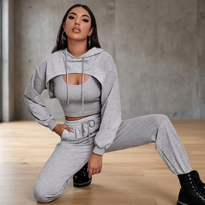 Ensemble 3 pièces de survêtement décontracté et extensible en molleton bouclette de haute qualité pour femme, grande taille, idéal pour le sport et les activités de plein air - Product Image 3