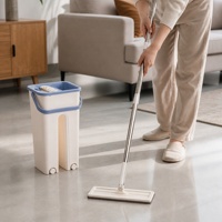 Nouvel ensemble seau et serpillière auto-essoreuse, microfibre plate, manche en acier inoxydable, double compartiment, léger, pour le nettoyage des sols intérieurs et extérieurs
