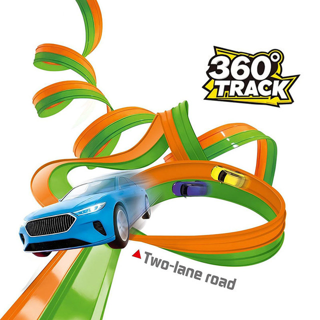 Transformable Anti Gravity Dual Lane Soft Track High Speed Rebound Racing Car Dual Color Track Mini Alloy Race Car Track Toys