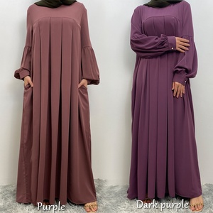 6683 #   Robe décontractée et élégante en tissu Nida confortable pour l'été, couleur unie, manches plissées boutonnées, avec poches latérales et fermeture éclair au dos - Product Image 6