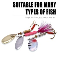 Ensemble de leurres spinner mixtes avec lame rotative en métal, spinnerbait et hameçons triples à plumes, kit de pêche avec boîte en plastique