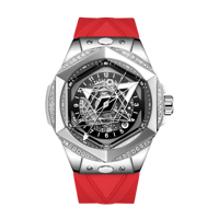 Montre automatique squelette HANBORO pour homme, avec lunette sertie de diamants, mouvement mécanique, bracelet à dégagement rapide, style hip-hop, idéale pour les soirées.