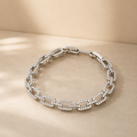 Bracelet chaîne trombone en laiton argenté pour femme, serti de zircons CZ, bracelet à maillons entièrement scintillant, cadeau élégant