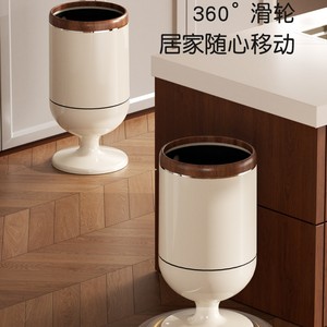 Tall Cylindrical Waste Bin With Wooden Lid Large Capacity Indoor Use For Kitchen Living Room Home Decor - Product Image 2