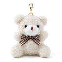 Nouveau mini porte-clés ours en peluche mignon avec nœud papillon à carreaux, breloque de sac pour filles, décoration pour sac à dos et clés de voiture
