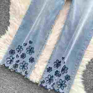 Pantalones Vaqueros Casuales de Verano para Mujer, Transpirables, Antiestáticos, Impermeables, de Secado Rápido, Bordados, de Cintura Alta, Largos hasta el Tobillo - Product Image 3