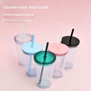 New Arrival 16oz Double-layer Eco-Friendly Modern <b>Cup</b> Fashion Borderless Summer Simple Outdoor Portable <b>Straw</b> <b>Cup</b> - Product Image 4