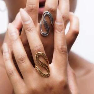 Trendy 18k Gold Stainless Steel Wavy <b>Open</b> <b>Ring</b> Women's Party Jewelry Geometric Shape Colorfast Durable - Product Image 3