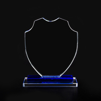 Trophée en cristal écologique gravé au laser, plaque de verre bleue personnalisée, base double couche, thème football, récompenses sportives