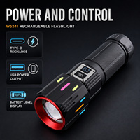 Lampe torche LED rechargeable USB-C W5241 avec zoom, batterie externe intégrée, IP54, en alliage d'aluminium, 1000 lumens, mise au point réglable, autonomie 3-6h