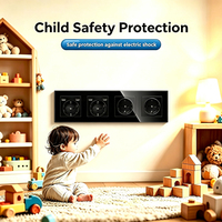 Prise murale UBARO 4 gangues UE avec 4 ports USB-A 16A 220V, indice de protection IP20, résistante aux manipulations, panneau en verre trempé ABS, 295mm