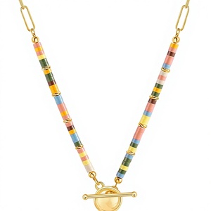 สร้อยคอจี้รูปหัวใจพองเคลือบทอง <span class=keywords><strong>18K</strong></span> ยี่ห้อ Aobei Pearl สไตล์โบฮีเมียนประดับด้วยลูกปัดดินลาวาสีสันสดใส พร้อมสายสร้อยไม้ไผ่ทำมือ - Product Image 3