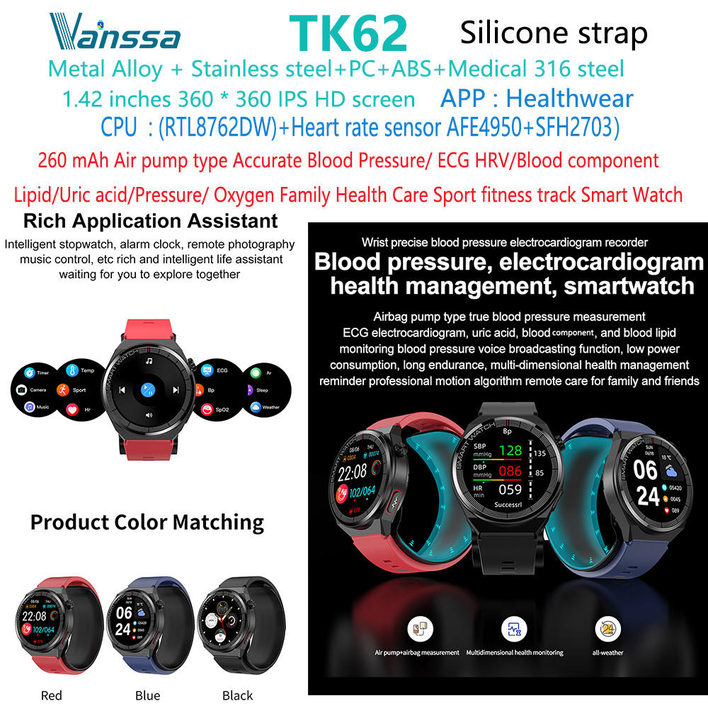 TK62-Tension artérielle-ECG-santé-montre intelligente