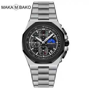 Low MOQ Male Analog Stylish Printed Luxury Waterproof Custom Watches Wrist Top Brand Multi Functions Three Eyes watch logo mens