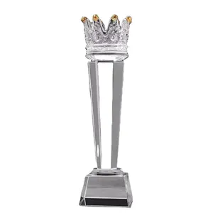 Trophées en verre vierge avec logo personnalisé Prix du concours Vente en gros de haute qualité Trophée en cristal couronne créatif artisanat Cadeau souvenir