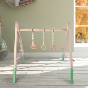 Gymnase d'activités en bois pour bébés et tout-petits de 0 à 2 ans, jouet géométrique avec anneaux et perles suspendus - Product Image 2