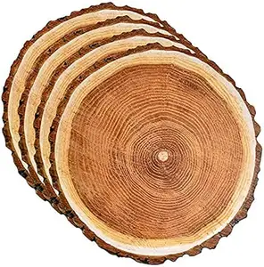 Disposable Wooden Slice Paper Place Mats 13.5inch Round Brown Wood Slices Place Mat for Table Setting