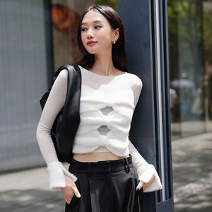 เสื้อยืดครอปแบบสวมหัวแขนยาวของผู้หญิงผ้าขนแกะบางแฟชั่นใหม่2025ออกแบบได้ตามต้องการ - Product Image 5