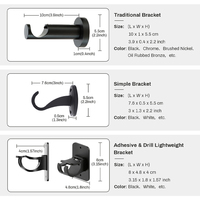 Supports de tringle à rideaux ARODDY Premium en métal noir, lot de 2, supports muraux réglables