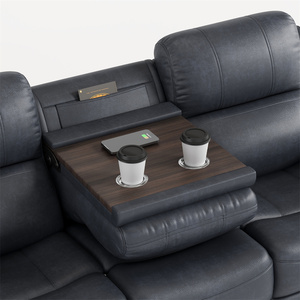 Sofá Cama <span class=keywords><strong>Reclinable</strong></span> Manual de Lujo Personalizable de <span class=keywords><strong>3</strong></span> <span class=keywords><strong>Plazas</strong></span> para Sala de Estar en Tela Transpirable con Mesa Desplegable, USB y Cargador Inalámbrico - Product Image 2