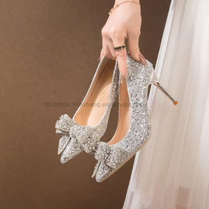 Women's High Heels Shoes Shallow Mouth <b>Pointed</b> Toe Shiny Glitter Sequins Sexy Nightclub Stiletto Wedding Dress Shoe Girl - Product Image 3