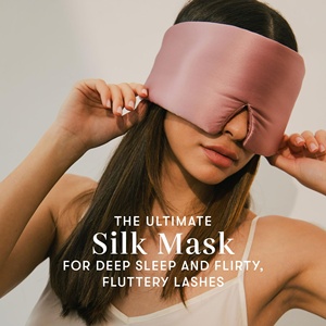 Masque de sommeil en soie rose uni avec logo personnalisé, sans bretelles, 3D, large bande, pour dormir, masque pour les yeux, bandeau pour les yeux - Product Image 3