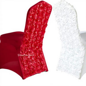Quality Wedding Rosette Chair Cover Wholesale Polyester Cotton 3D Rose Spandex Chair Cover Stretch Banquet Chair <b>Slipcover</b> - Product Image 1