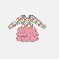 Robe d'automne mignonne pour fille, imprimé personnalisé, motif floral, à manches longues, à volants, en bambou 210 GSM, du NB au 14T