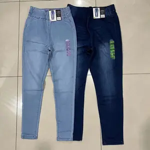 Yiwu Stock Lots Women's 40%Cotton High Waist Jeans Ladies Stretch Wash Denim Pants