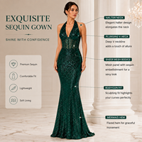 Robe de soirée sirène vert émeraude à sequins pour femme, col halter, décolleté plongeant, corset transparent, collection de robes de gala formelles pour occasions spéciales