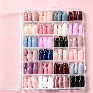 576 <span class=keywords><strong>faux</strong></span> ongles carrés courts brillants colorés à presser, avec pointe française blanche et noire, 24 couleurs unies rose et beige - Product Image 6