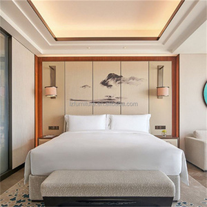 OEM Custom 3 Star Hotel <b>King</b> <b>Size</b> MDF Wood Grain Bed Frame with Bed <b>Sheets</b> Set And Panel Headboard Guest Room Bedroom Furniture - Product Image 1