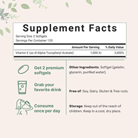 Approvisionnement d'usine 1000iu Vitamine E Softgel Pilules d'huile de vitamine E pure Suppléments antioxydants pour la peau, le visage, le cœur et la santé immunitaire