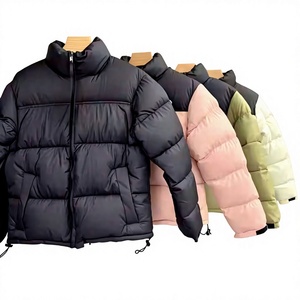 Veste d'hiver unisexe rembourrée en polyester épais, col montant, fermeture éclair, style décontracté, couleur unie, longueur courte, coupe-vent - Product Image 1