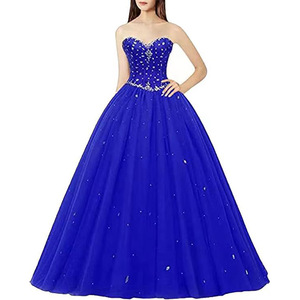 Strapless Sweetheart Blue Tulle Evening Gown Empire Waist Performance Dress - Product Image 1
