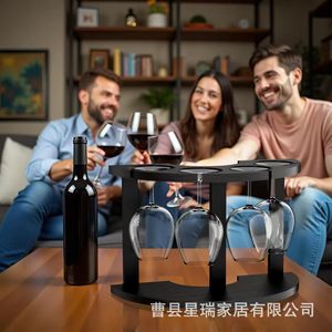 Estante para copas de vino, mesa redonda negra con orificio de drenaje para almacenamiento en fiestas - Product Image 3
