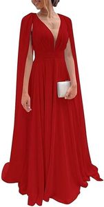 <span class=keywords><strong>Vestido</strong></span> de Dama de Honor de Gasa de Varias Piezas <span class=keywords><strong>con</strong></span> Mangas Tipo <span class=keywords><strong>Capa</strong></span>, <span class=keywords><strong>Vestido</strong></span> Formal para Invitadas de Boda, <span class=keywords><strong>Vestido</strong></span> <span class=keywords><strong>Largo</strong></span> Plisado para Mujer - Product Image 5