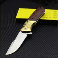 Couteau pliant portable d'extérieur en acier inoxydable avec manche en bois, couteau de poche tactique de chasse en gros