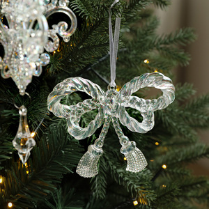 Christmas Tree Decorations Transparent Crystals Acrylic Bow Tree <b>Hanging</b> <b>Ornaments</b> for Holiday Home Tree Decor Supplies - Product Image 2