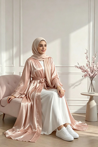Abaya Kimono Premium de Satén Brillante de Dos Capas, Abaya Musulmana Ligera y Fluida para Uso Diario y Eventos Especiales (1432) - Product Image 2