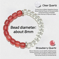 Bracelet classique en perles de quartz fraise naturel, bijou de guérison en quartz clair, pierre énergétique élégante, cadeau pour elle